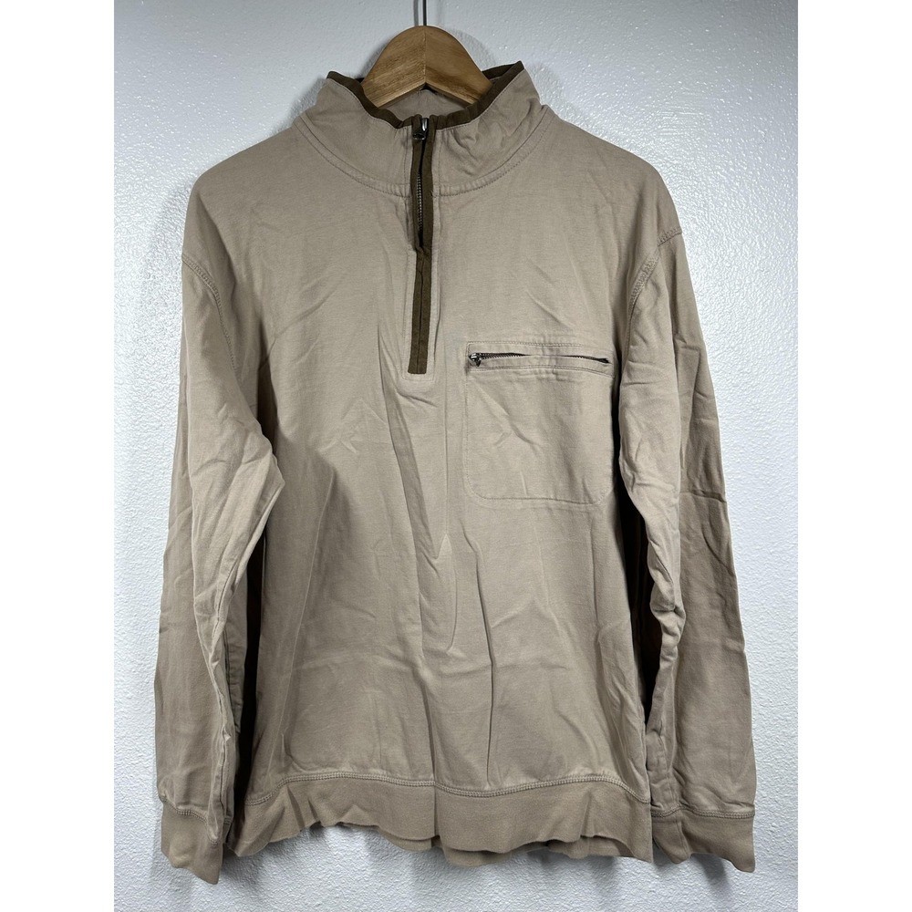 Cabelas Pullover Mens Large Tan Half Zip Long Sleeve Chest Pocket Outdoor Casual